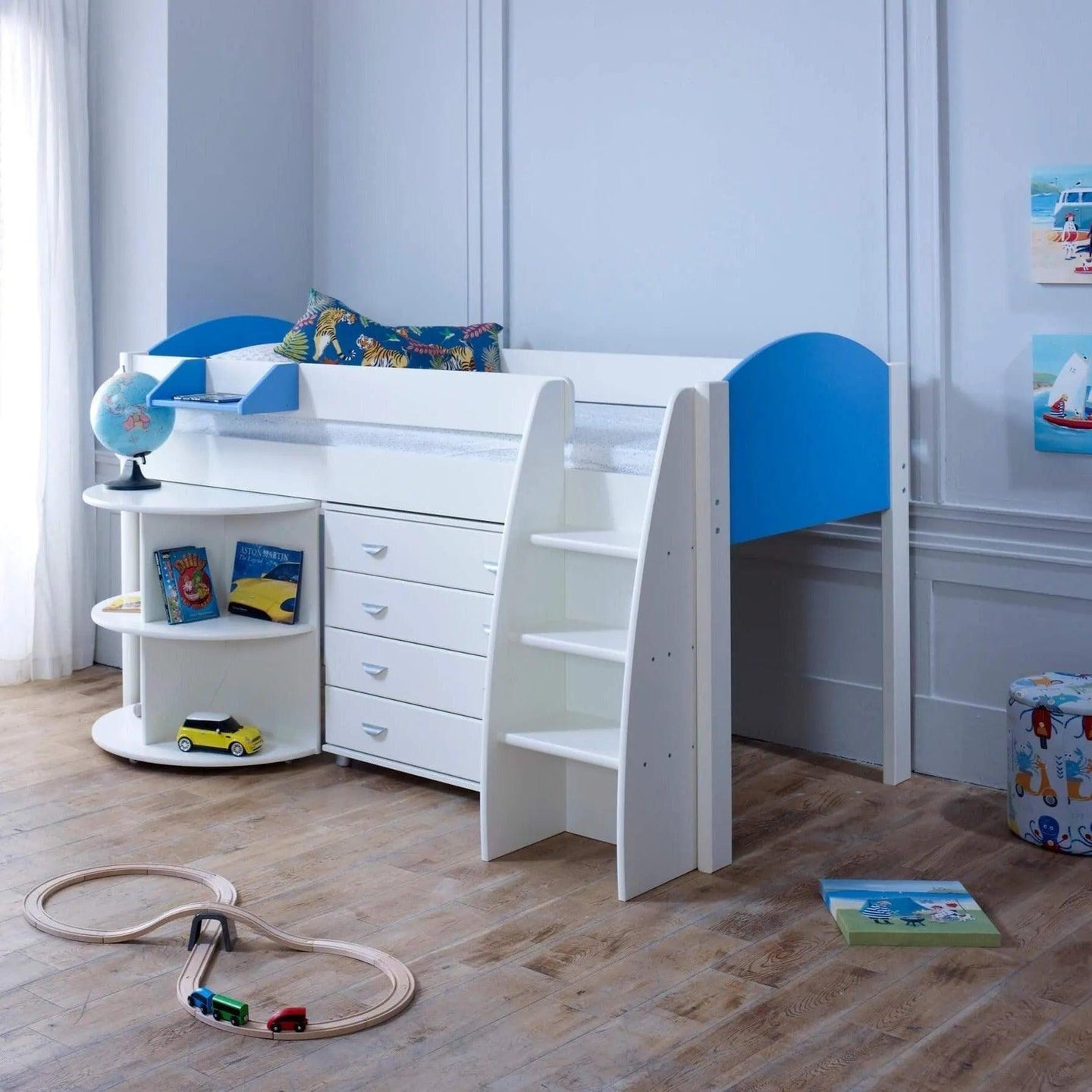 Noah & Eli Mid Sleeper Bed with Pull Out Desk & Drawers